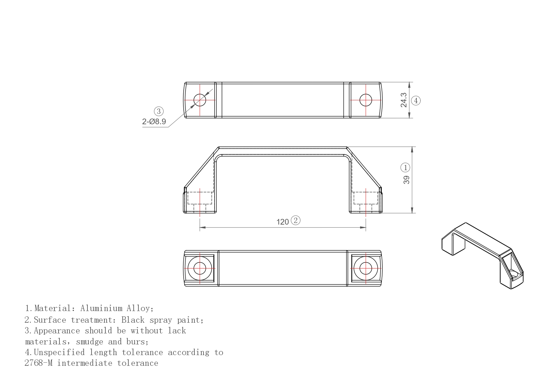 Uchwyt kabłąkowy 120 aluminiowy kolor czarny [6] [8]